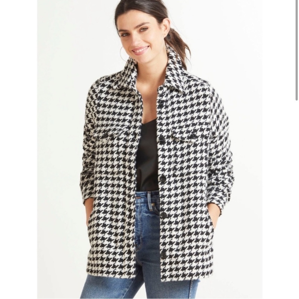 PISTOLA Libby Shirt Jacket in Houndstooth Wool Blend Black White Medium